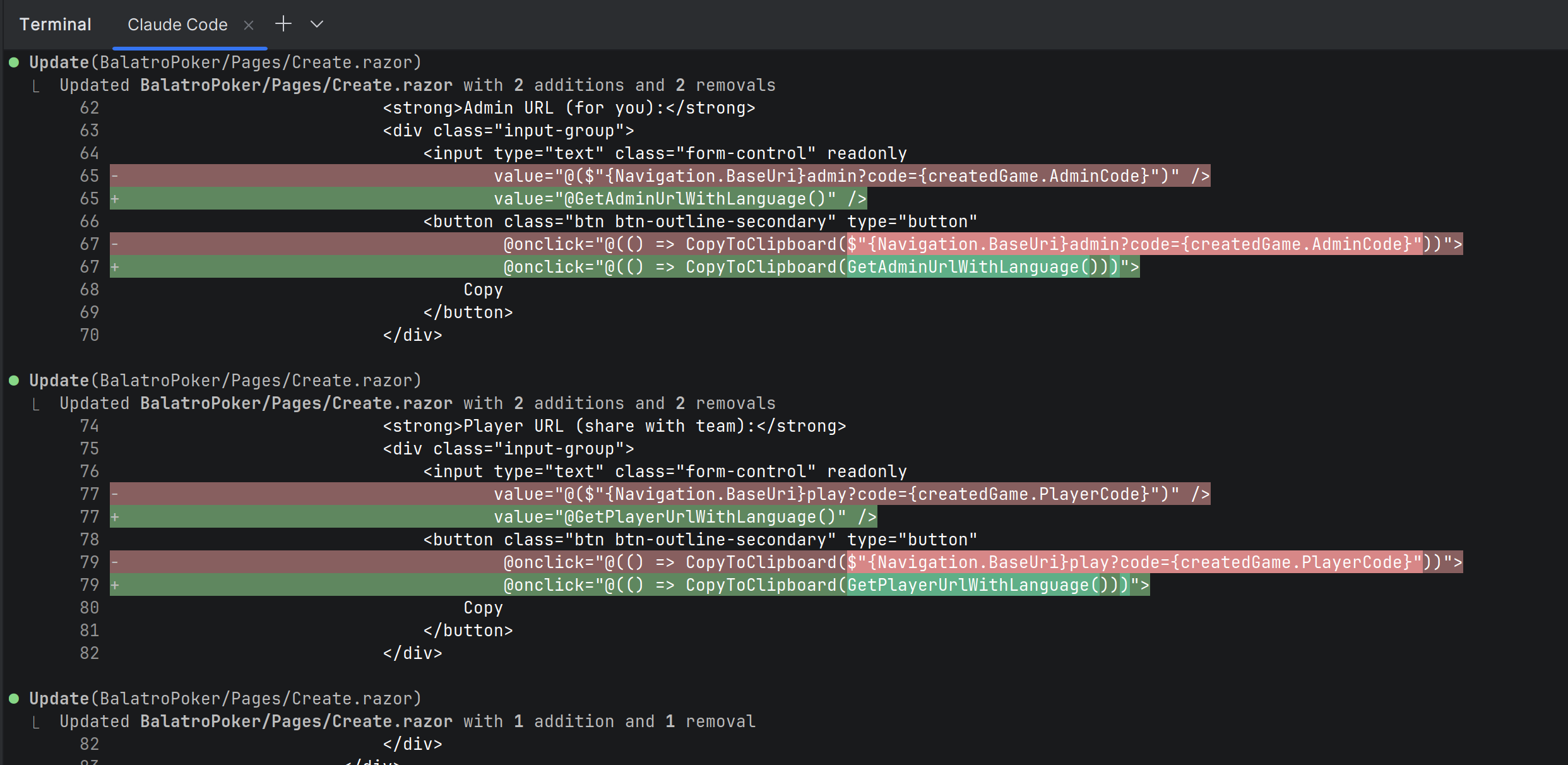 Screenshot from Ai console showing the changes to be made